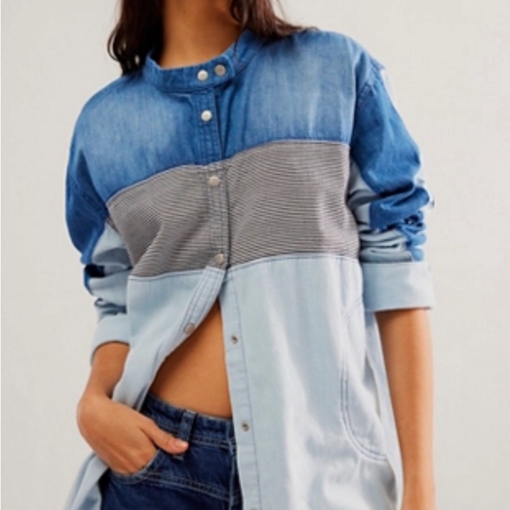 NWT Free People moto style denim button up